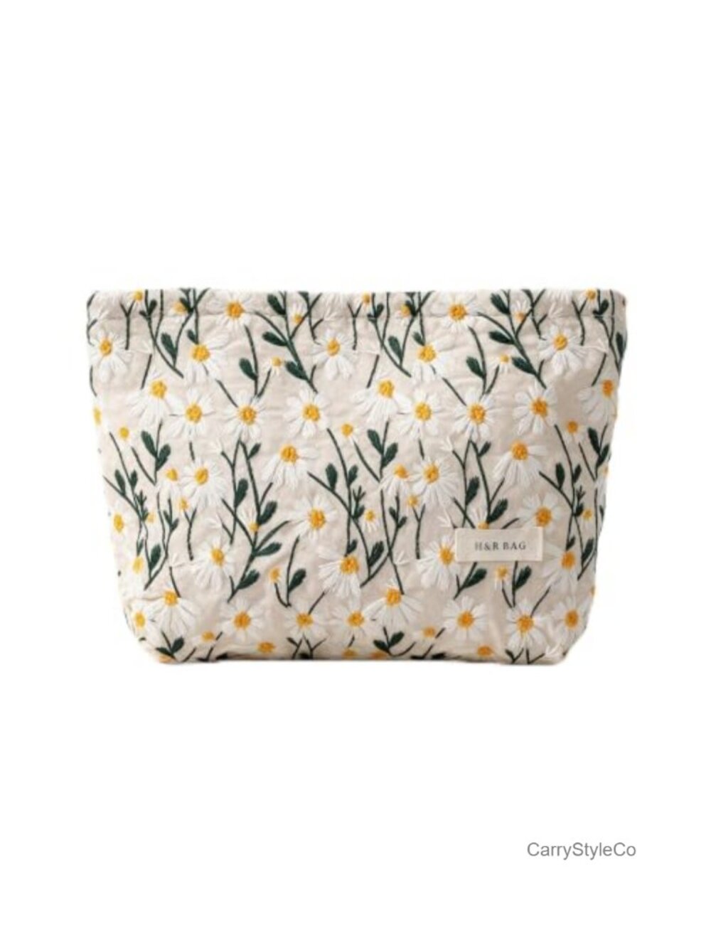 Embroidered Floral Makeup Bag Zip Toiletry Pouch Travel Cosmetic Case Fabric